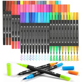 K.CINE 60 Colors Dual Brush Marker Pens, Marker Set, Artist Fine and Brush Tip Markers For Kids Adult coloring books, Note Taking Coloring Writing, Drawing Art Supplies Kit