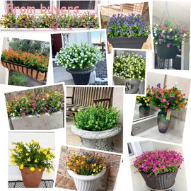Yastouay 7 Bundles Artificial Flowers for Outdoors, Fake Outdoor Flowers UV Resistant, Faux Plastic Greenery Plants for Outdoor Front Porch Hanging Garden Window Box Farmhouse Home Indoor Decor