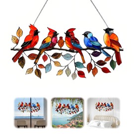 Hummingbird Suncatcher Stained Glass Effect - Acrylic Window Hanging Rainbow Maker - Colourful Bird Ornament for Home & Garden Decor - Bird Lover Gift