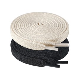 Handshop Wide Flat Athletic Shoelaces 5/16"(2 Pair) - Shoe Laces for Sneakers and Casual Shoes Replacements Black+Beige 72 inch (180cm)