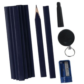 Risedot 12 Pieces Flat Octagonal Hard Black Carpenter Marking Pencils, with Pencil Sharpener and Retractable Pencil Holder