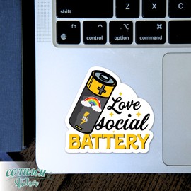 Cothach (3pcs) Love Social Battery Stickers, Waterproof Premium Quality, for Water Bottles, Phones, Books, Laptops & More, Fun Bookish Designs (2x2 inches)