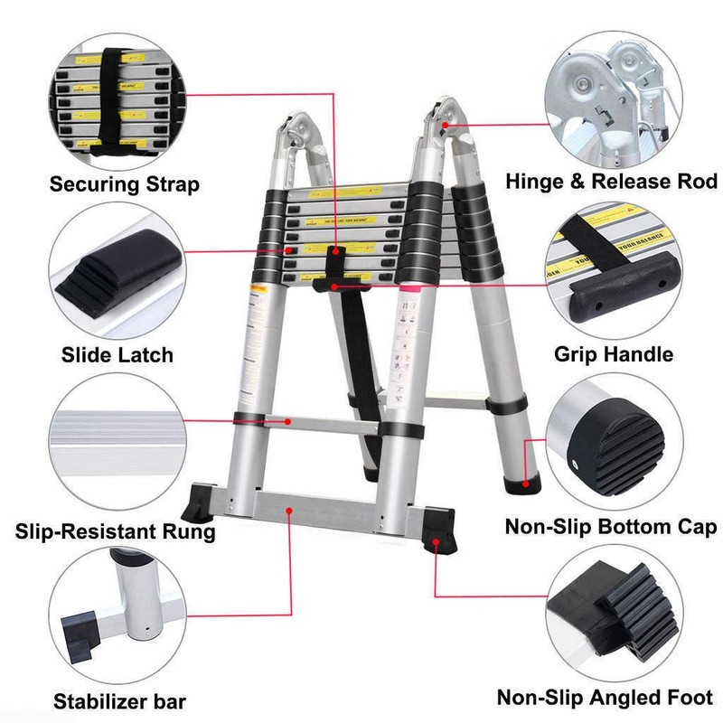 ZhanGe 5m (16.5Ft) Foldable Telescoping Extension Style Ladder Folding Design,Aluminum