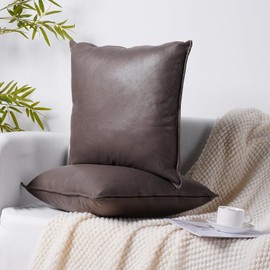 WOHUILAIL Pack of 2 Decorative Outdoor Throw Pillow Covers Waterproof Pillow Covers Soft Farmhouse Cushion Cases for Patio Garden Tent Balcony Couch Sofa 18x18 inch, Coffee