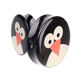 Covet Jewelry Supersize Cute Penguin Double Flared Ear Gauge Plug (1-1/8" (29mm))