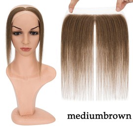7.5"x2.5" Lace Base Forehead Hailine Bangs Frontal Lace Hairpiece Human Hair Topper For Woman - Color: mediumbrown