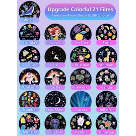 Projector Night Light for Kids + 21 Sets of Films, Baby Night Light Projector for Bedroom, Ceiling, Kids Star Galaxy Projector with 360° Rotation for Baby Girls Boys, Christmas, Nursery, Room Decor
