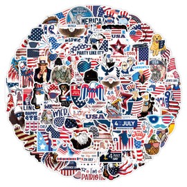 100Pcs Fourth of July Stickers,Independence Day 4th of July Water Bottle Sticker,American Flag Red White Blue Waterproof Vinyl Stickers,USA Party Favors,Memorial Day,Labor Day Decorations Supplies