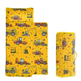 Toddler Nap Mat/Removable Pillow -Yellow Truck- Carry Handle with Straps Closure,Toddler Nap Mat Extra Large 50 in*20 in Boys Sleeping Mat Nap Mat for Preschool Kindergarten, Sleeping Bag