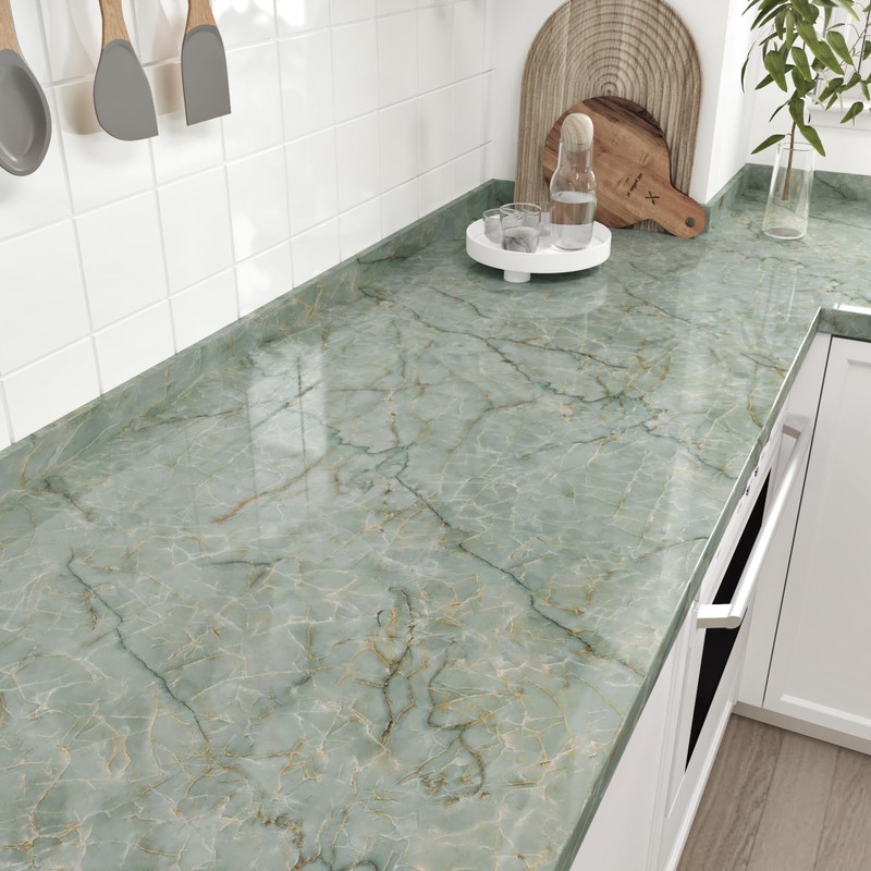 EPPKILY 15.7"×196.9" Green Marble Contact Paper Peel and Stick Countertops