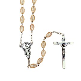 (Rose) - Catholic Rosary with Metal Crucifix Cross Made in Italy Miraculous Pink Oval Beads (Rose)