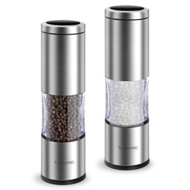 Salt and Pepper Grinder Set with Adjustable Coarseness | Manual Pepper Mill Grinder with Refillable Design | Ceramic Core | Kitchen Essential (2 Packs, Stainless Steel)
