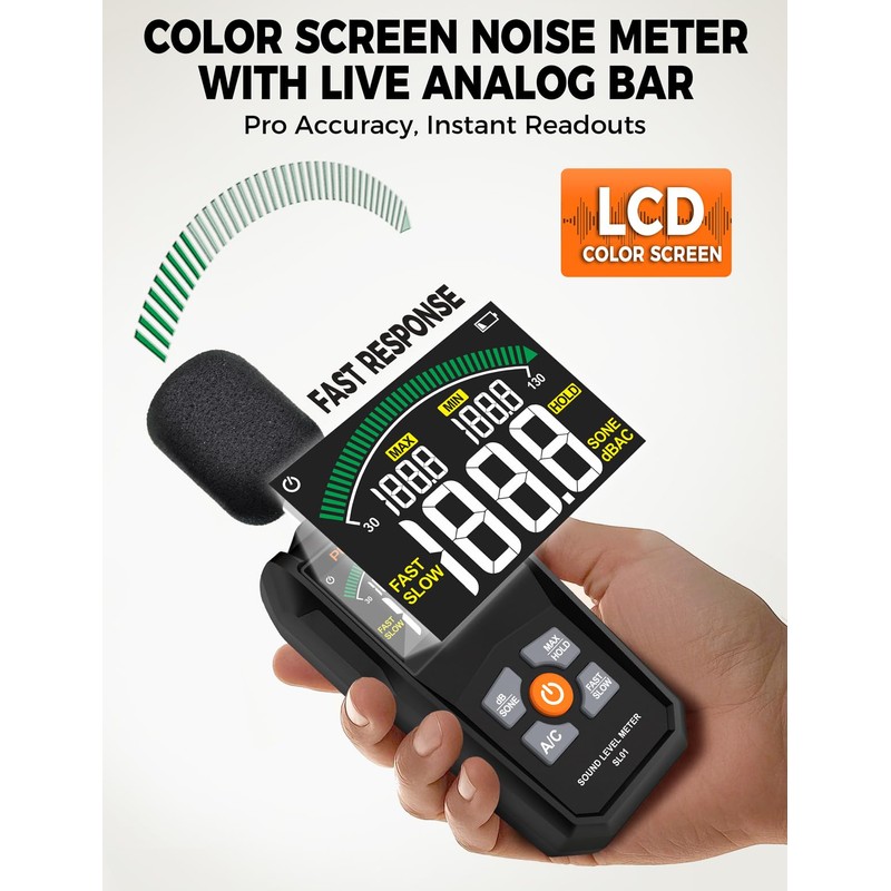 Decibel Meter, POROMETISTO SL01 Digital Sound Level Meter, 30-130dB SPL