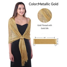 DiaryLook Womens Evening Wrap Stole Shawl for Dresses Sparkling Metallic Shawls for Wedding, Parties, Bridesmaid, Prom Scarf,Gold