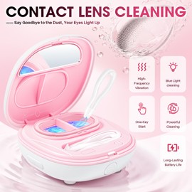 Rechargeable Contact Lens Cleaner,Contact Lens Clean Machine with 3 Vibration Modes & Blue Light,360° High-Frequency Vibration for Cleaning Soft Lenses, Colored Contact Lenses (Pink, mini Size)