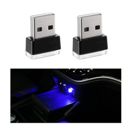 Sylvil 2 PCS USB LED Car Interior Atmosphere Lamp, Portable Mini LED Night Light, Plug-in USB Interface Trunk Ambient Lighting Kit, Universal Interior Car Accessories (Blue)
