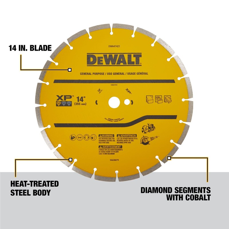 DEWALT 14 in Circular Saw Blade, Dry Wet, Segmented Rim
