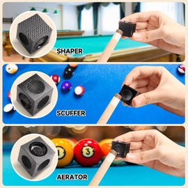 GSE Games & Sports Expert 5-in-1 Pool Cue Tip Tool Cube, Billiard Cue Stick Tip Repair Tool, Billiard Cue Accessories Scuffer/Shaper/Aerator (Black)