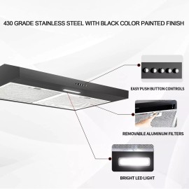 SNDOAS 30 inch 230CFM Under Cabinet Range Hood Black with Carbon Filter LED  Easy Clean