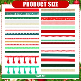 Yuefunny 30 Pcs 32.81 yd Christmas Ribbon for Crafts Gift Wrapping Holiday Ribbons Fabric Ribbon Fringe Trim Grosgrain Ribbon Satin Ribbon Bow Ribbon Sewing Trim for Christmas Gift Wrapping Decor