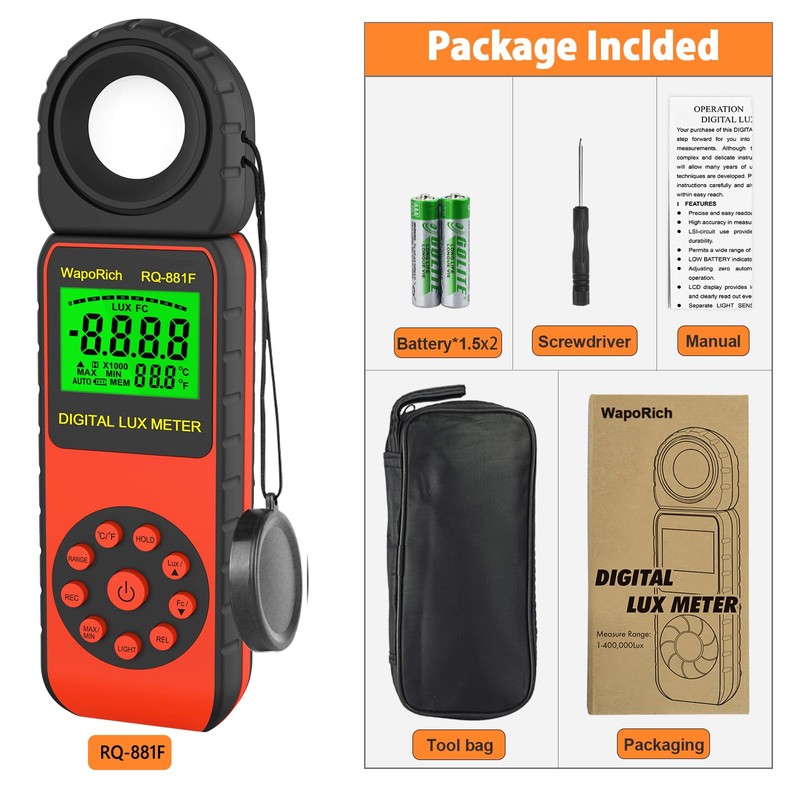 Light Meter, Illuminance Meter RQ-881F to Measure Light, Max Value