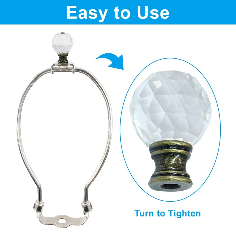 Seimneire Diamond Crystal Glass Lamp Finials, Clear Lamp Shade Top