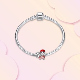 Annmors Charm Marry Christmas Pendant S925 Sterling Silver Bracelet Bead with Cubic Zirconia for European Bracelets Necklace, Mother's Day Jewellery Gift Christmas for Men and Women, Sterling Silver