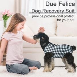 Due Felice Dog Surgery Suit - Female & Male Dog Onesie for Spay/Neuter Recovery - Black Plaid, Small/Medium
