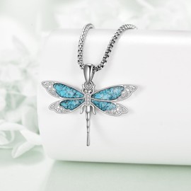 DAYLINLOVE Dragonfly Necklace 925 Sterling Silver Dragonfly Pendant with Turquoise Wings Dragonfly Jewellery Gift For Wemen, Sterling Silver, No Gemstone