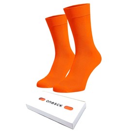 ONESCK Super Soft Cotton Dress Socks Vibrant Plain Colours for Men (Orange, 7-12)