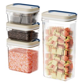 LINKLIFE Flip-Lock Airtight Food Storage Containers 4-PC (0.6 Qt*2+1.6 Qt+3.4 Qt), Leakproof Ring Seal Top, Anti-Slip Plastic Pantry Canister for Flour Sugar,Cereal,Coffee,Dog Treat, White