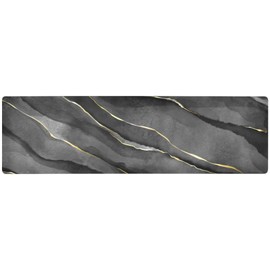 2 in 1 Table Runner Trivet for Hot Pots and Pans Heat Resistant Non Slip Waterproof 39 x 12 Inch Decorative Table Protector for Kitchen Countertop Marble Black and Gold Line