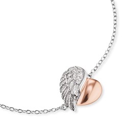 Engelsrufer Women's Bracelet Made of Sterling Silver and Heart Wing Pendant – Set with Three White Zirconia Stones – Lobster Clasp – Adjustable Length – Nickel-Free, Sterling Silver, Cubic Zirconia