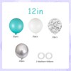 100pcs Teal Blue White Silver Confetti Balloons, 12inch Turquoise, White,