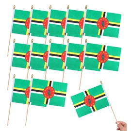 HSQCEZ 12Pcs Small Dominica Flags on Wooden Stick Mini Dominicans Flag Hand Held Flag Decorations,5x8 Inch