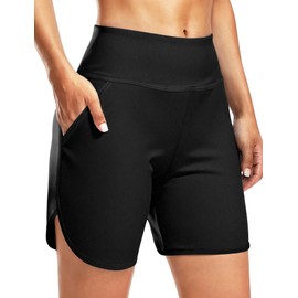 Vivola Women's 5" Swim Board Shorts Quick Dry High Waisted Swimsuits with Liner Pockets UPF 50+ Bathing Suits Bottoms Trunks Tummy Control Black M