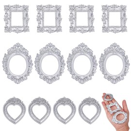 NBEADS 12Pcs 3 Styles Vintage Resin Picture Frame, Silver Mini Photo Frame Antique Mini Resin Jewelry Display for Jewelry Photography Photo Frame Decor Accessories