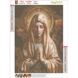 MaiYiYi Virgin Mary Diamond Painting by Numbers, 5D Full Round Drill Virgin Mary Flower Diamond Painting Cross Stitch Kit, Pray Diamond Painting Set for Adult Home Wall Art Decor (30X40 CM)
