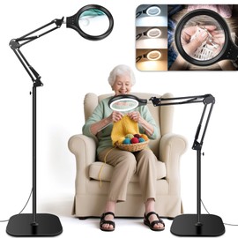 HQGZQL Large 30X 10X Floor Magnifying Glass with Light and Stand,2 in 1 Adjustable Height Floor Magnifying Lamp,Lighted Magnifiers for Hands Free Close Work, Sewing,Crafts, Reading,Hobbies