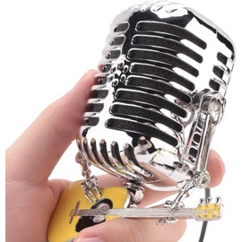 Xmpmrp Vintage Microphone Robot Lamp, Metal Microphone Robot Lamp with Mini Guitar, Vintage Light Home Decor Nightstand Desk Lamp for Bedroom, Bar, Restauran (Black)