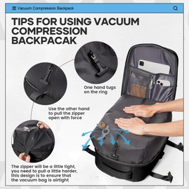 UPPACK Vacuum Travel Backpack for Women Men Carry on Backpack Luggage Flight Approved Personal item Travel Bag Essentials With Wet and Dry Separation Bag Black