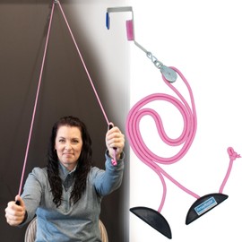 RangeMaster PinkRanger Over The Door Shoulder Pulley for Physical Therapy │ Aids Pain Free Range of Motion in Frozen Shoulder │ Adjustable Cleated Handles, Metal Bracket Door Attachment