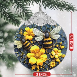Christmas Ornament, Bee Christmas Decoration, Stained Glass Christmas Tree Ornaments, Christmas Ornaments Clearance, Bee Lover Gifts, Xmas Gift for Friend Family Coworker