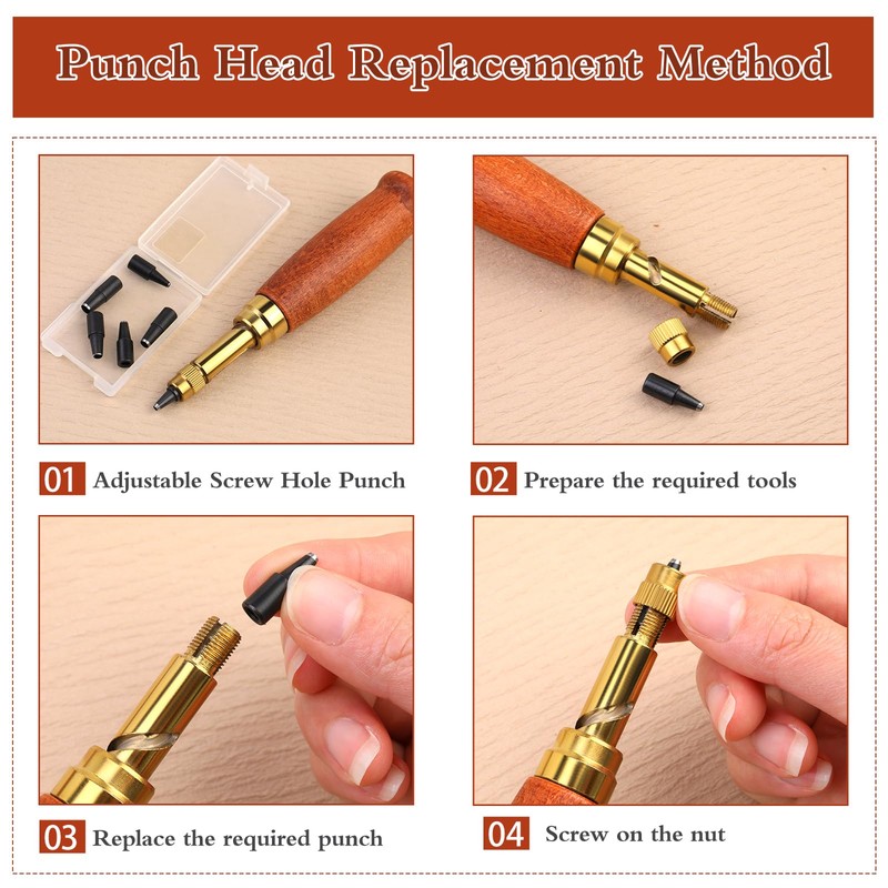 Mnuizu Adjustable Japanese Screw Punch, 6 Tip Sizes Adjustable Screw