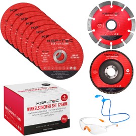 KSP-Tec® │8 Cutting Discs 125 x 1.0 mm [With Safety Glasses and Hearing Protection] Flex Disc Stone Flap Disc