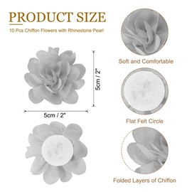 PATIKIL 2" Chiffon Flowers, 10 Pcs Mesh Fabric Flowers Sewing Fabric Appliques Headband Embellishments for DIY Craft Wedding Decor, Gray