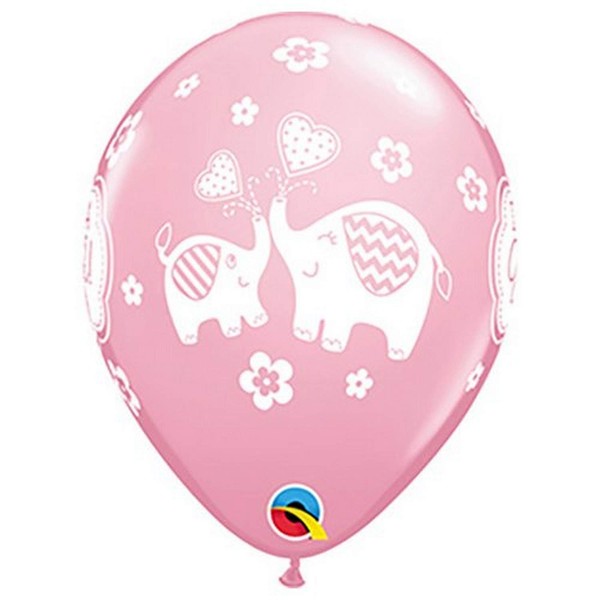 Qualatex Latex Balloons 45114-Q It's a Girl Elephants, 11", Pink