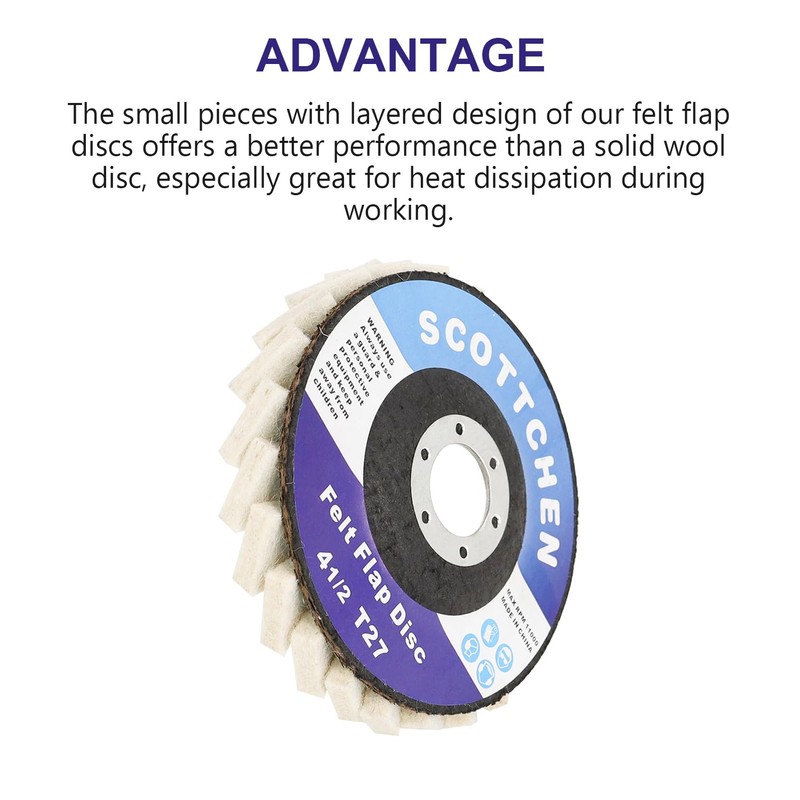 SCOTTCHEN Felt Flap Disc Abrasives 4-1/2" x 7/8" Arbor Buffing