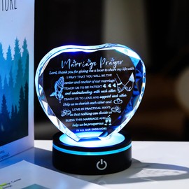 YWHL Wedding Gifts for Couples Crystal Heart Anniversary Marriage Prayer Plaque with Colorful LED Base Wedding Gift with Inspiring Quotes, Unique Newlywed Gifts Mr and Mrs Gifts Bridal Shower Gifts