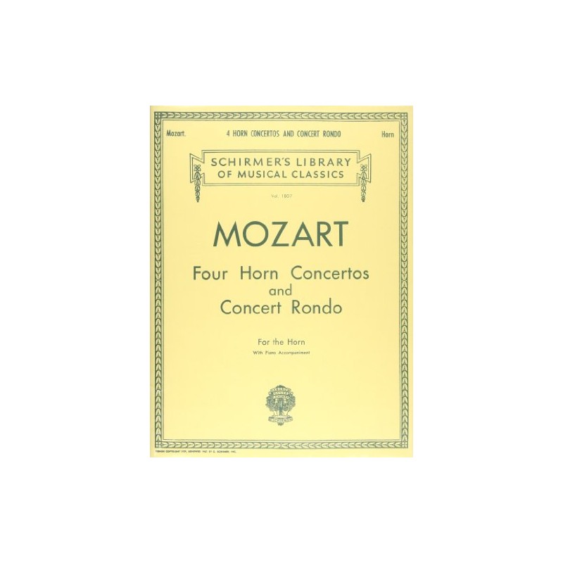 モーツァルト: 4つのホルン協奏曲とコンサート・ロンド/シャーマー社/ピアノ伴奏付ソロ